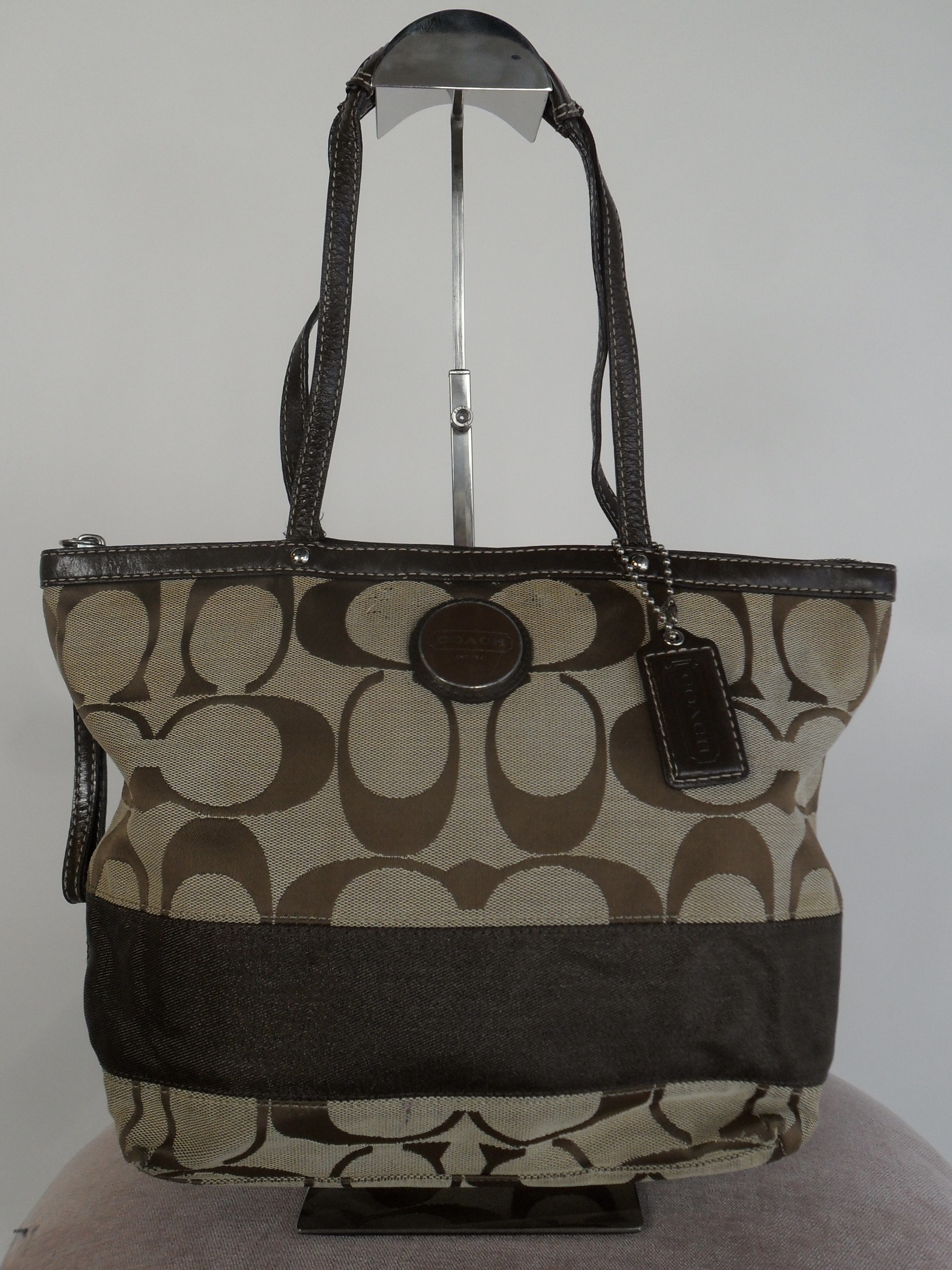Brown monogram Coach tote